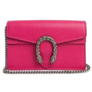 Gucci Leather Dionysus Super Mini Chain Shoulder Bag Crossbody Pink